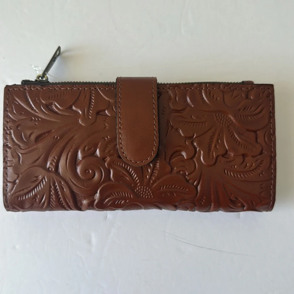 Patricia Nash NAZARI Leather Bifold Wallet Tooled Card Case Floral Florence